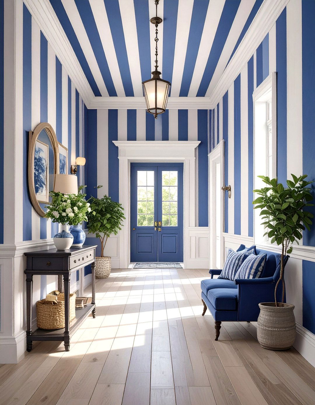 Hallway with a Striped Wall - 30 hallway paint ideas
