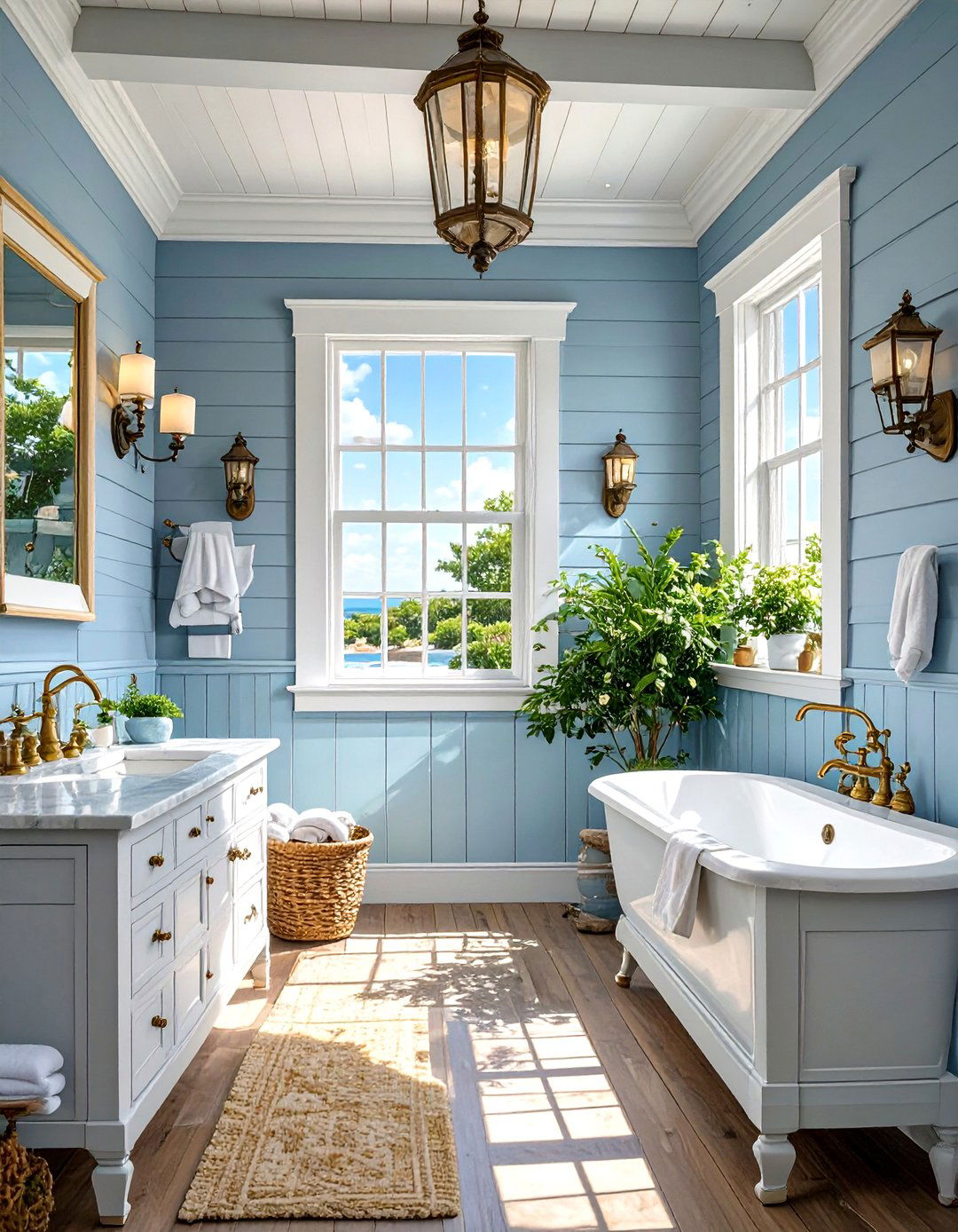 Hamptons Beach House with Light Blue and White Gray - 30 blue and gray bathroom ideas