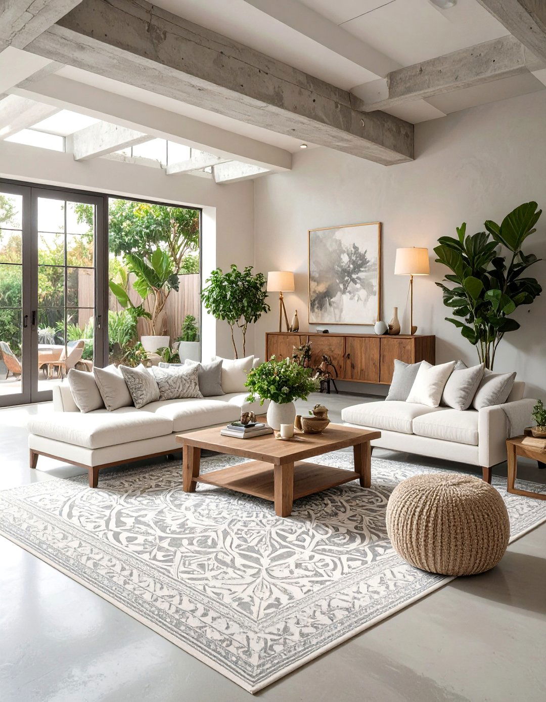 Hand Painted Faux Rug - 30 concrete basement floor ideas