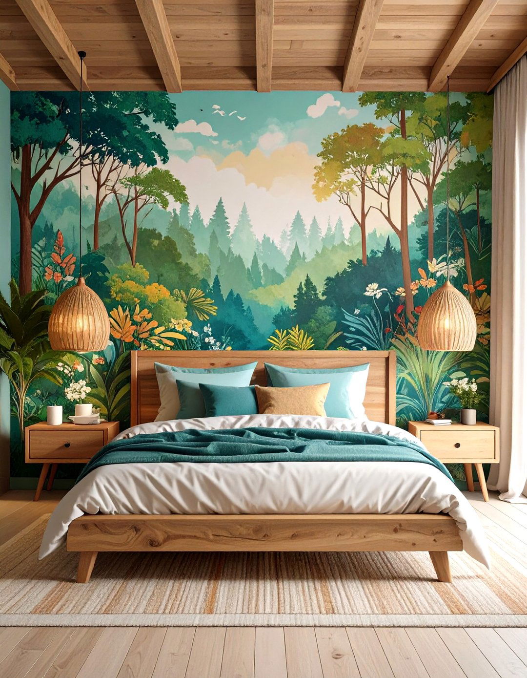 Hand Painted Mural Accent Wall - 30 accent wall ideas for bedroom