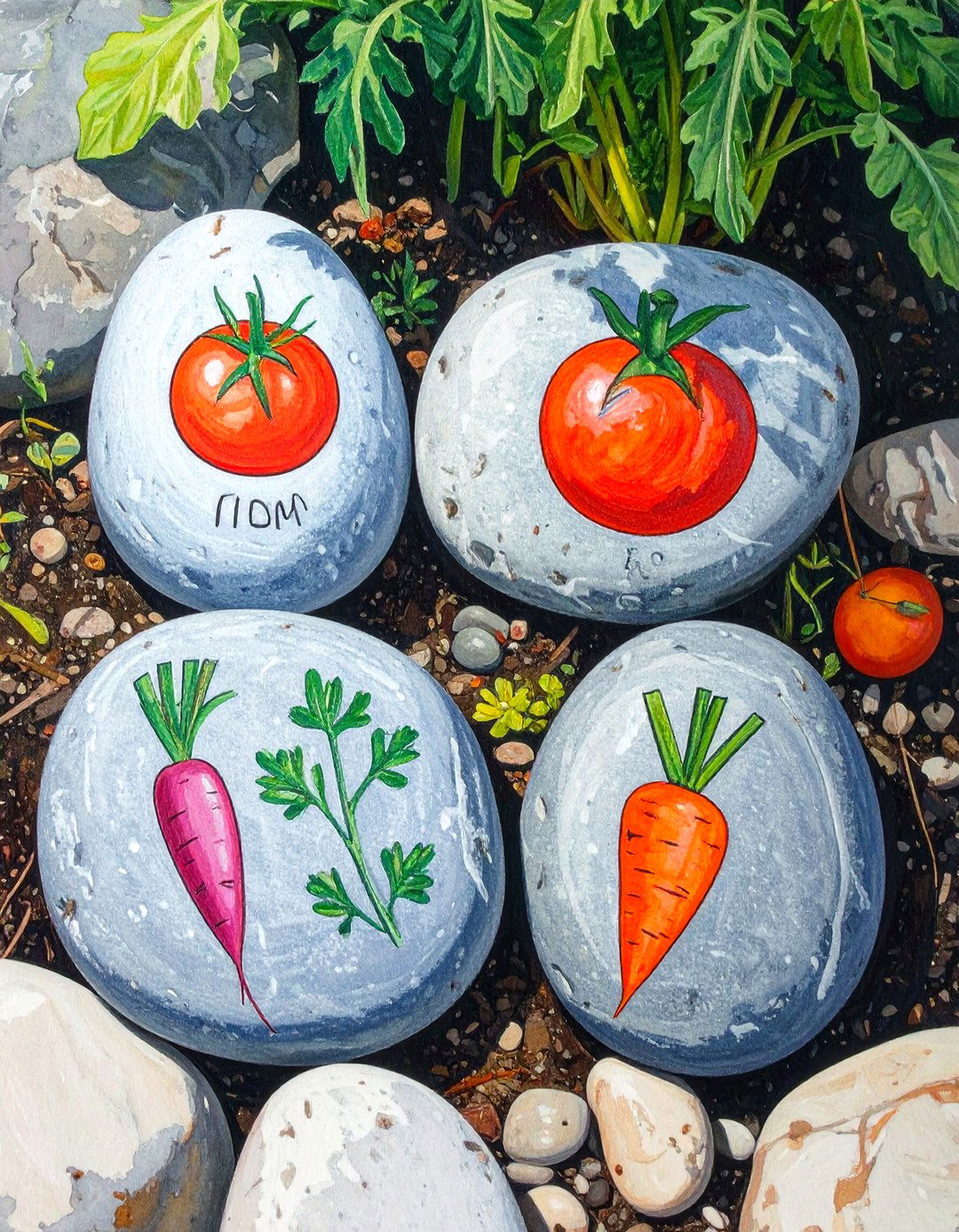 Hand Painted River Rock Garden Markers - 30 outdoor  decorations ideas diy