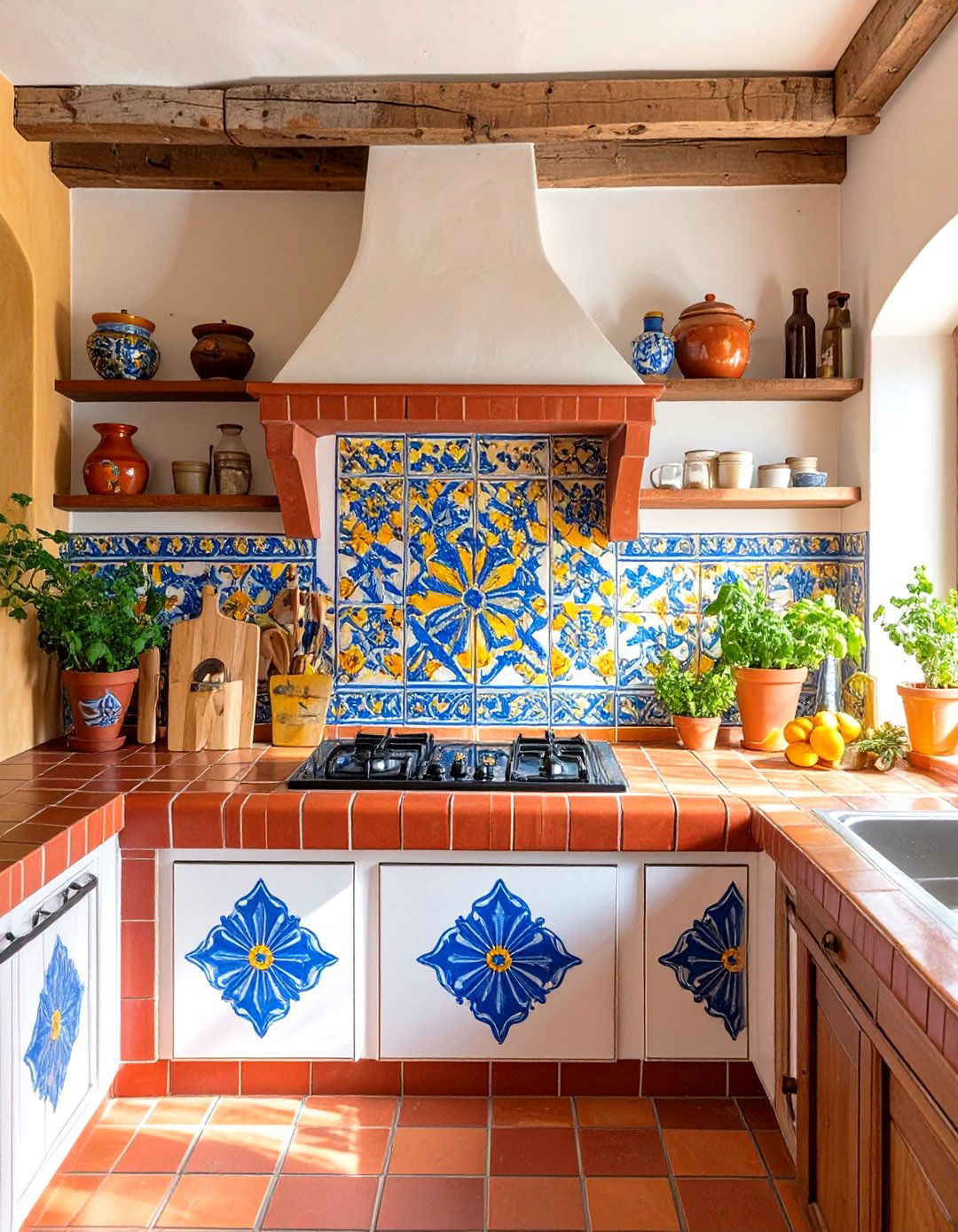 Hand Painted Terracotta Tile Stove Backsplash - 30 stove backsplash ideas