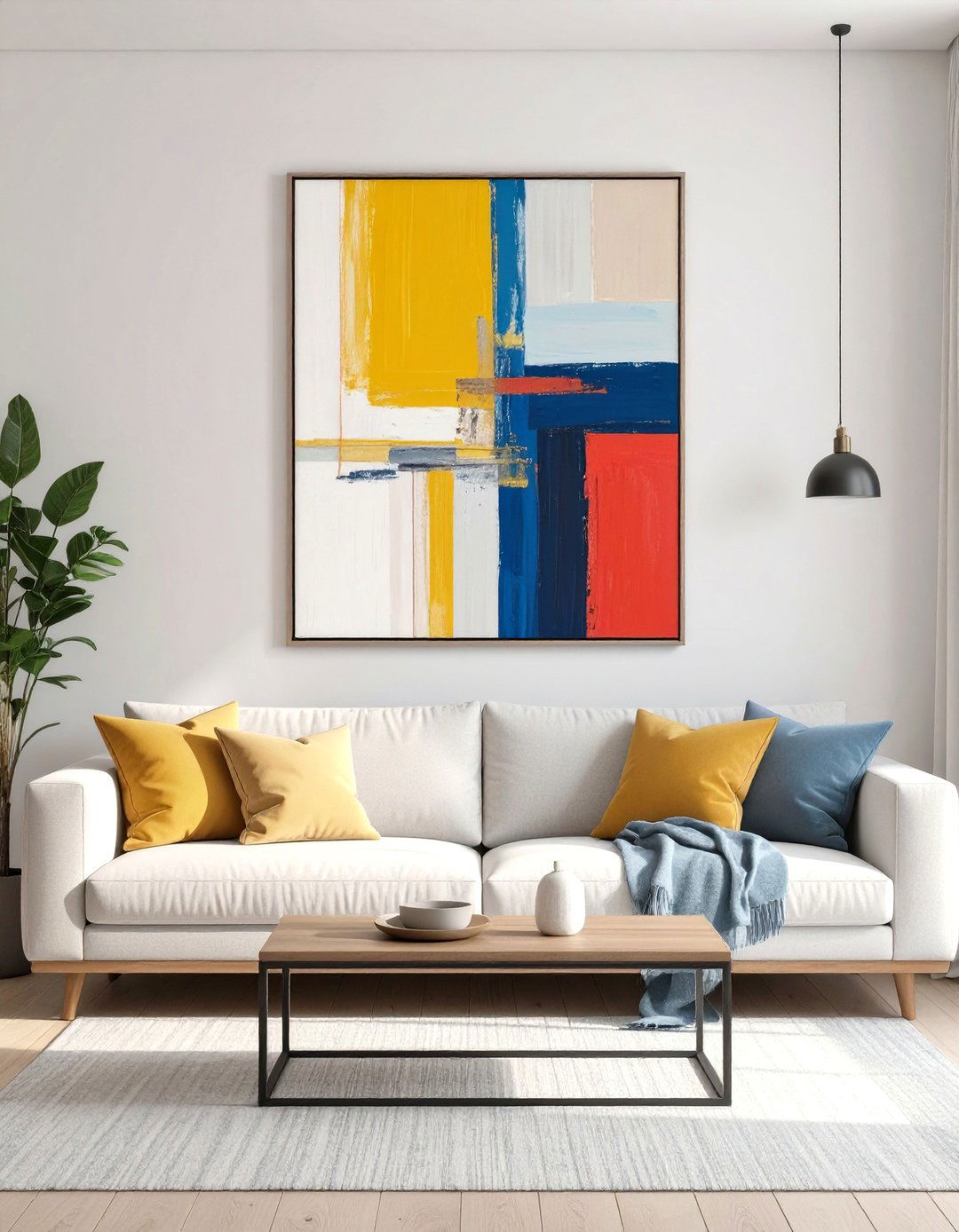 Hang Art at Eye Level - 30 small warm and cozy living room ideas