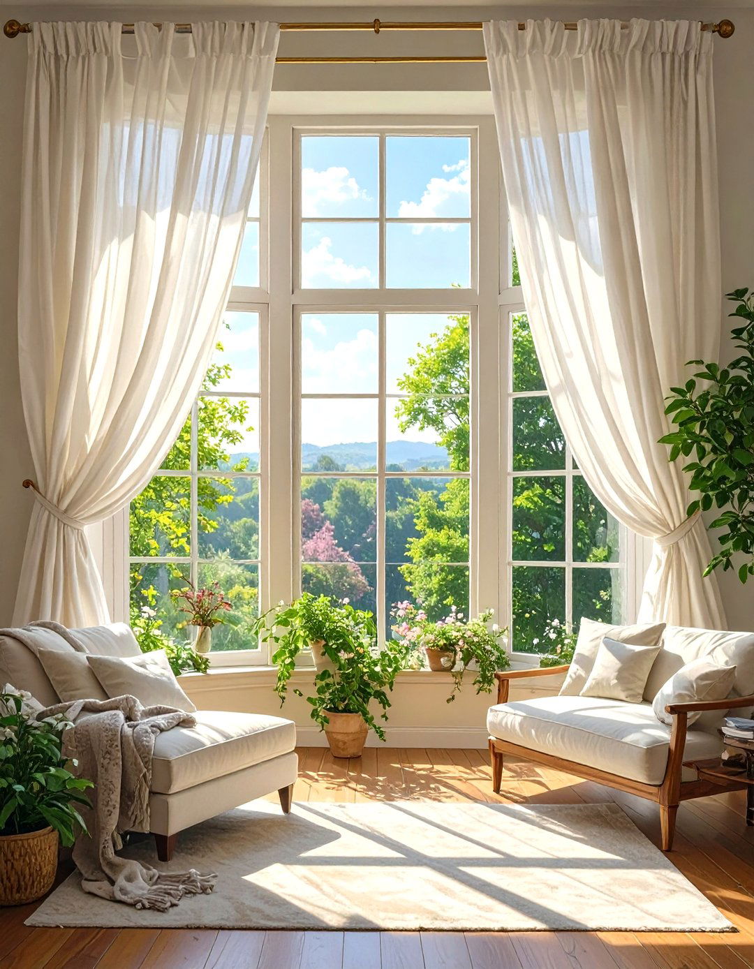 Hang Curtains High and Wide - 30 very small living room ideas