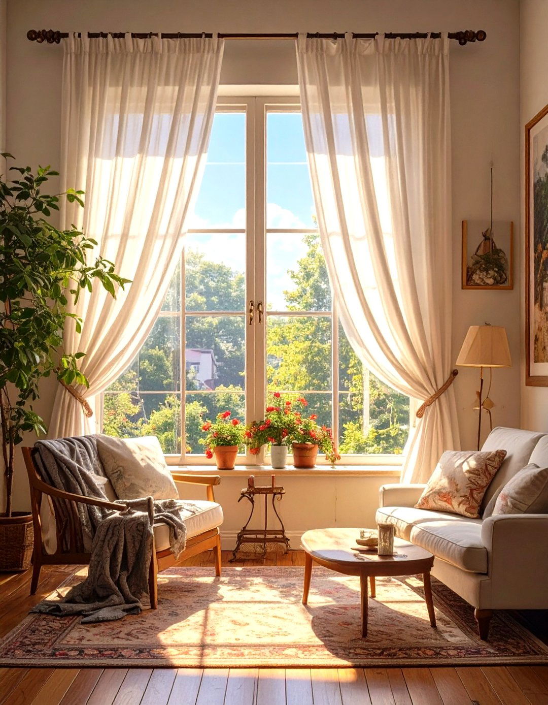 Hang Curtains High and Wide - 30 tiny living room ideas