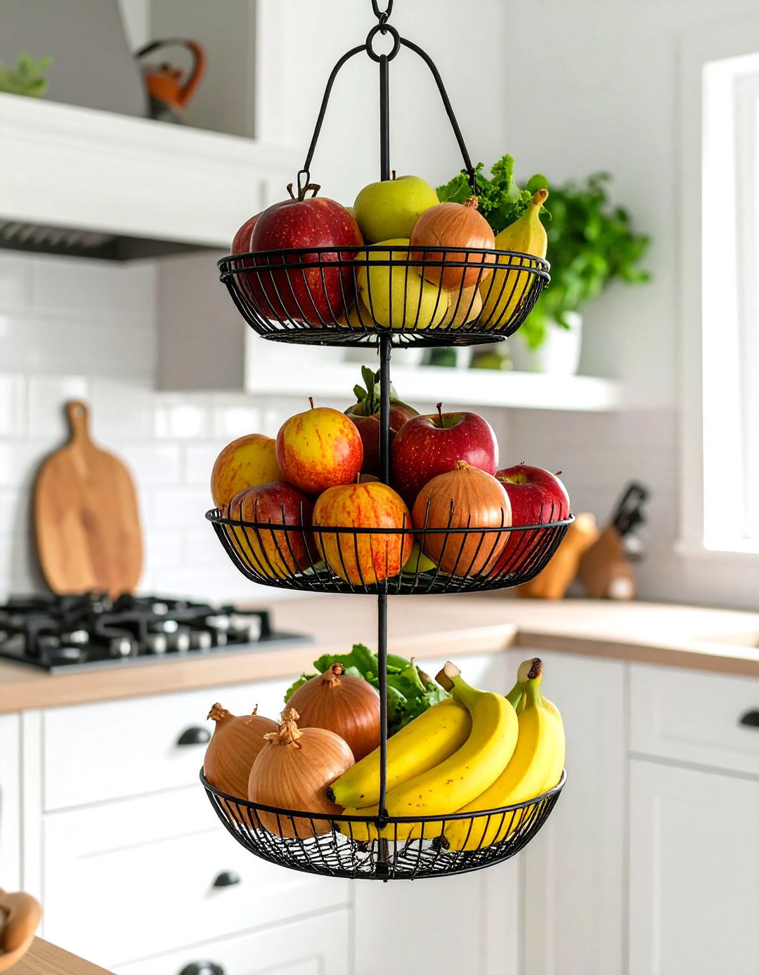 Hang Fruit and Vegetables in Baskets - 30 small kitchen storage ideas