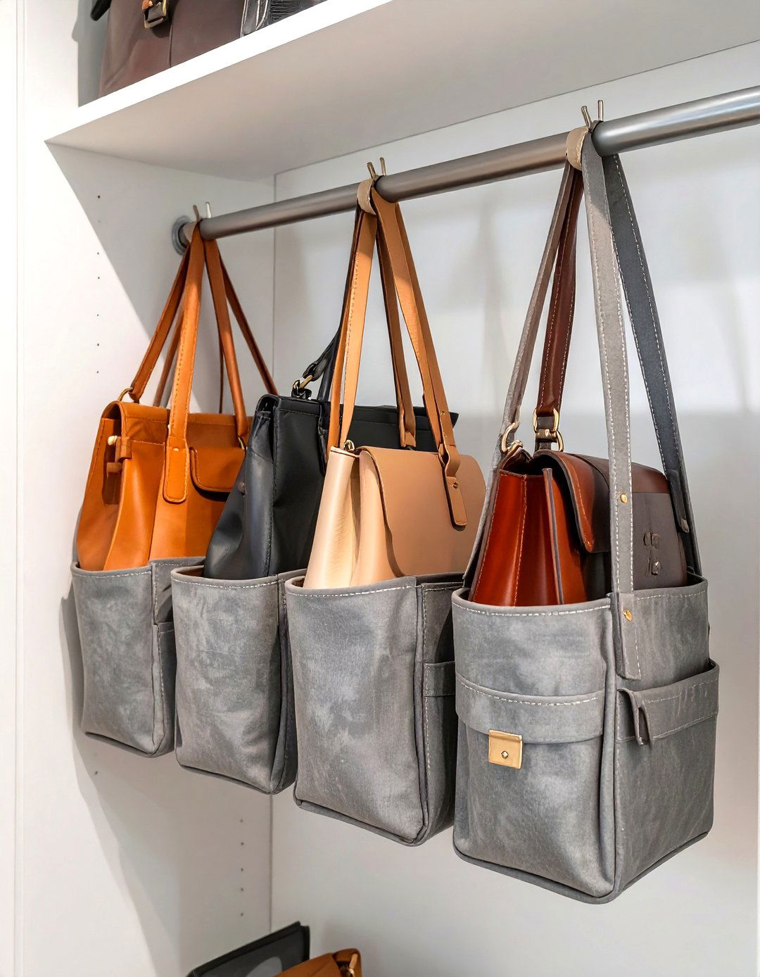 Hang Handbags on a Purse File - 30 small closet storage ideas