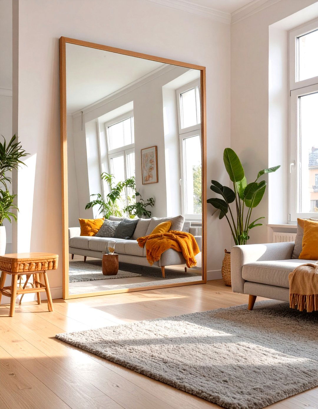 Hang Large Scale Wall Mirrors - 30 very small living room ideas