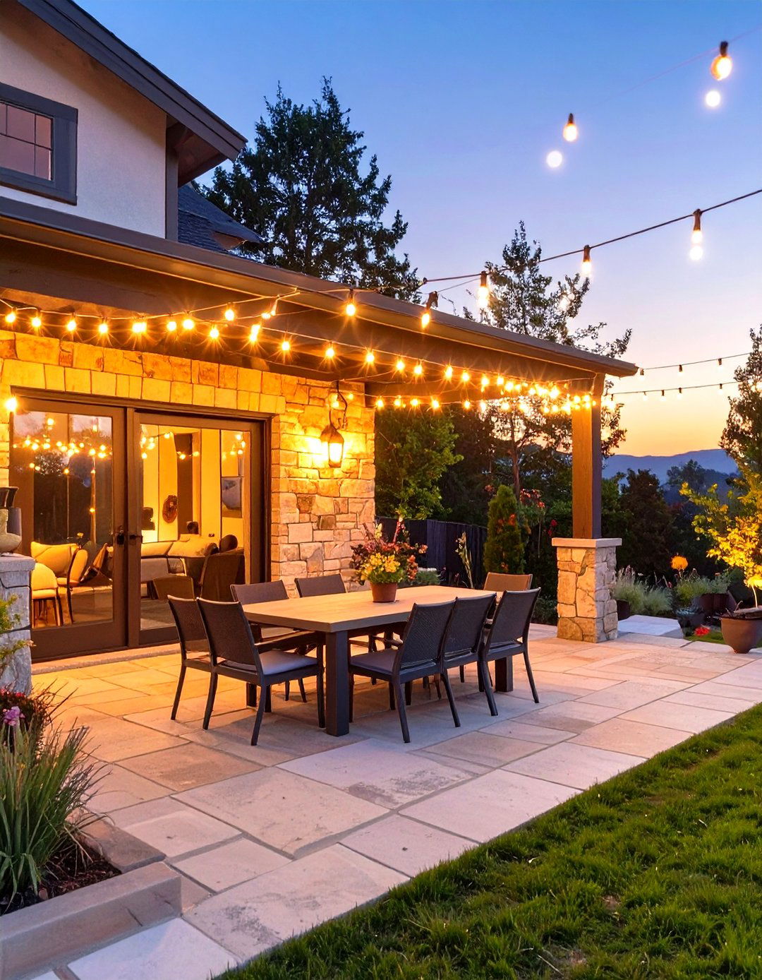 Hang Outdoor String Lights - 30 simple backyard landscaping ideas