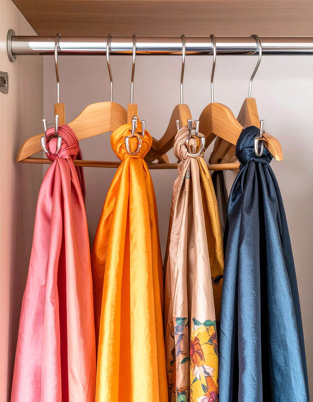 Hang Scarves on a Single Hanger with Rings - 30 small closet organizer ideas