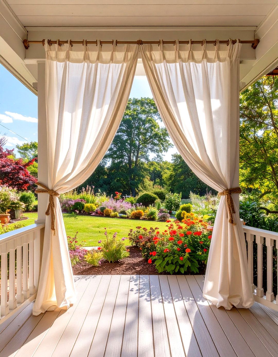 Hang Weatherproof Curtains for Privacy - 30 screened in porch decorating ideas