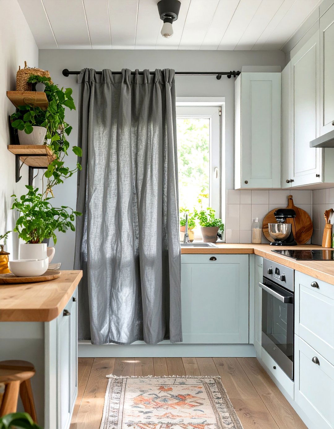 Hang a Curtain Instead of a Cabinet Door - 30 very small kitchen ideas on a budget