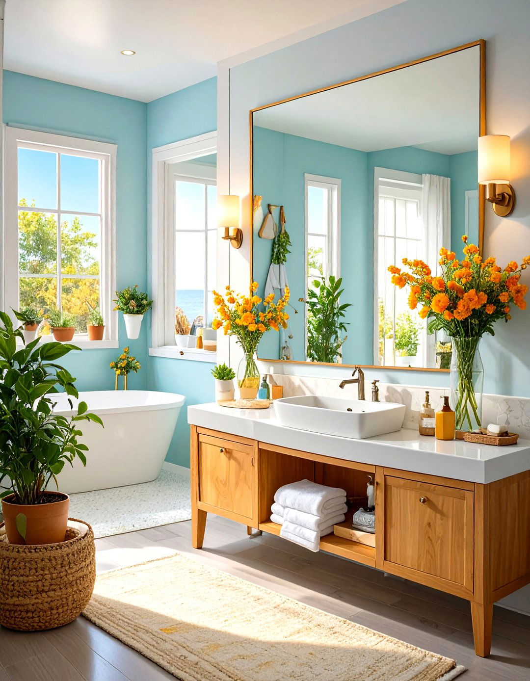 Hang a Large Frameless Mirror - 30 small bathroom renovation ideas