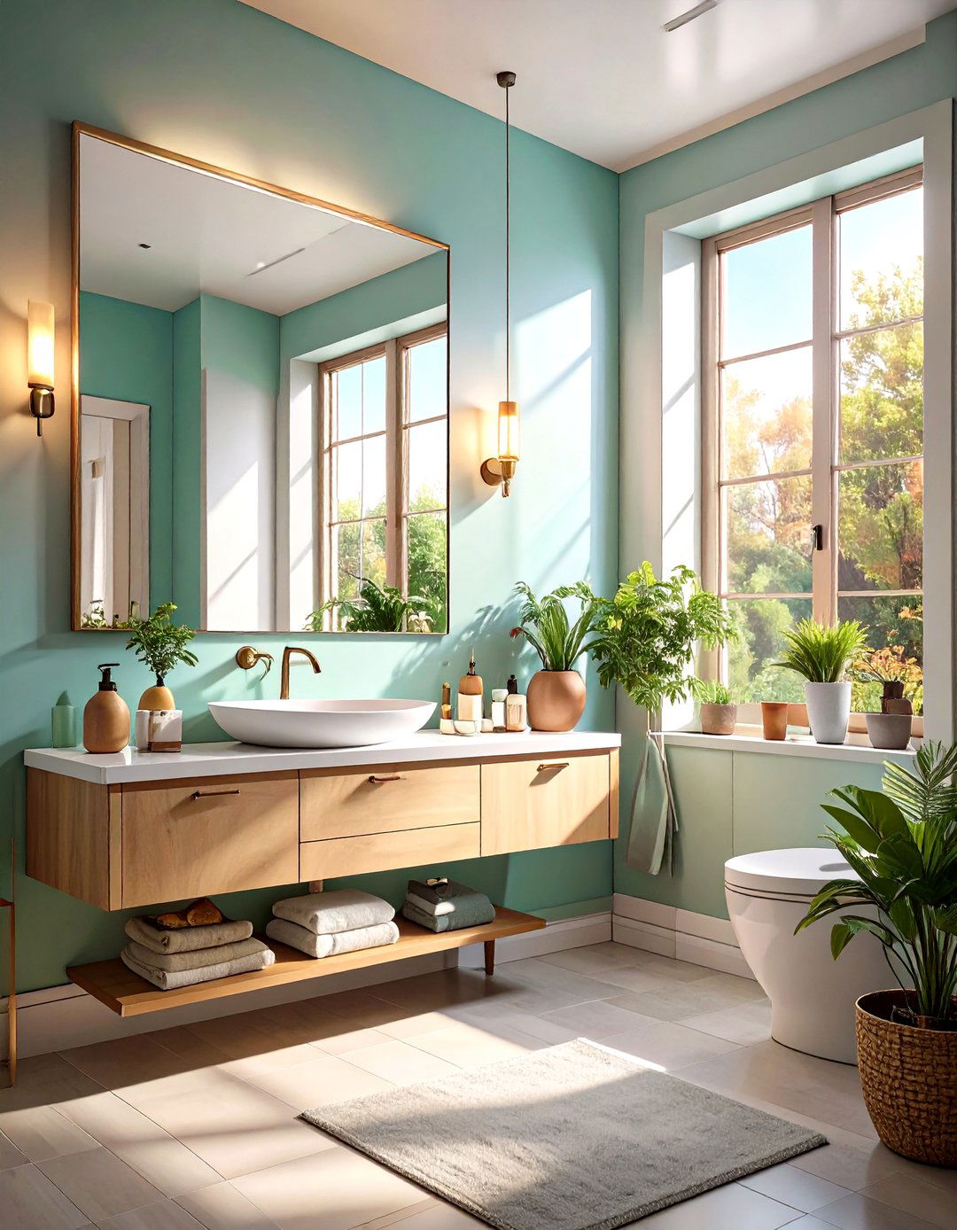 Hang a Large Frameless Mirror - 30 small bathroom decorating ideas