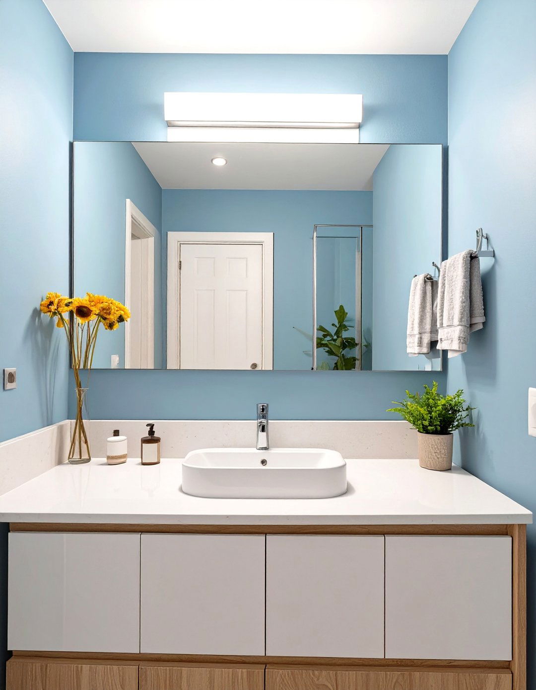 Hang a Large Scale Mirror - 30 small guest bathroom ideas