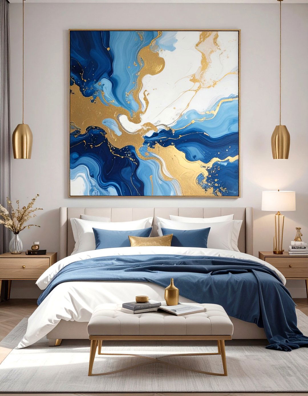 Hang a Single Piece of Oversized Art - 30 simple bedroom decorating ideas