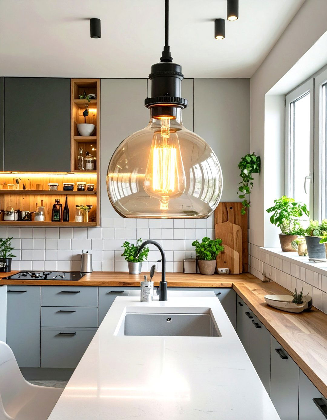 Hang a Statement Pendant Light - 30 small kitchen decorating ideas
