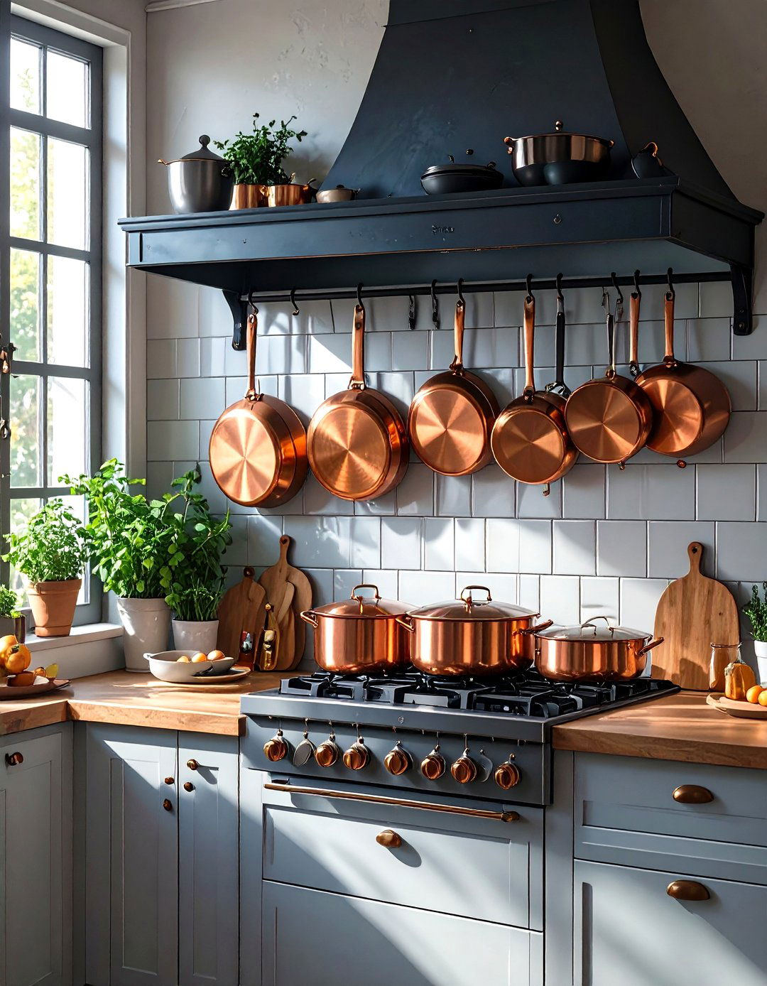 Hang a Wall Mounted Pot and Pan Rack - 30 small kitchen storage ideas