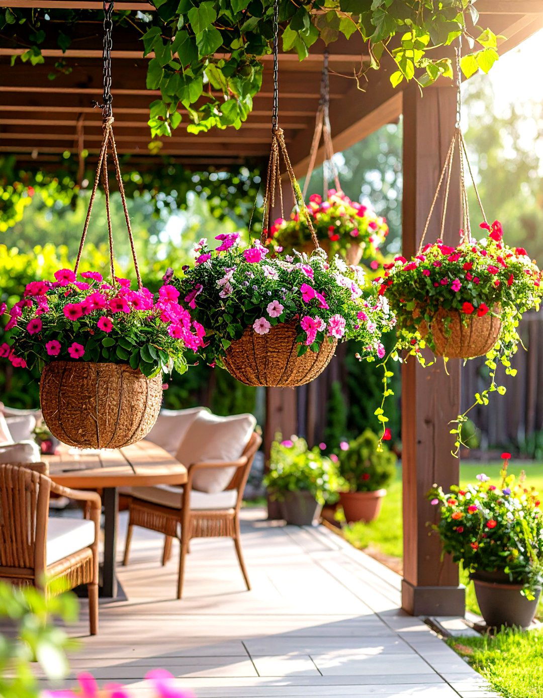 Hanging Basket Patio Garden Display - 30 patio garden ideas