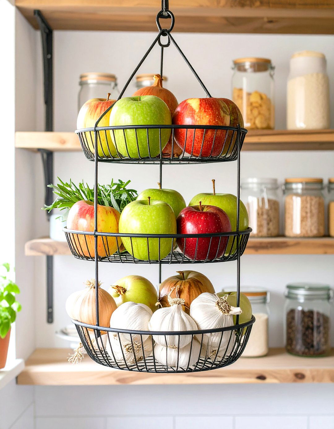 Hanging Baskets for Produce - 30 small pantry organization ideas