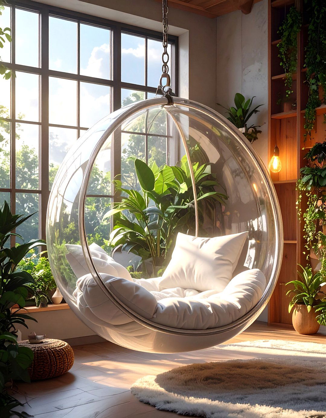 Hanging Bubble Chair - 30 small home theater seating ideas