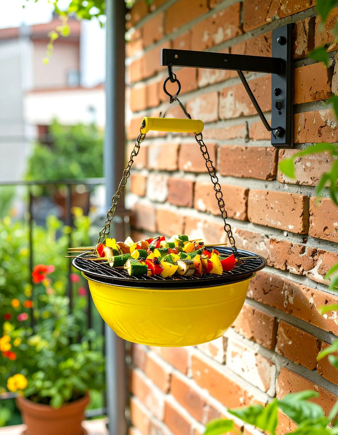 Hanging Bucket Charcoal Grill - 30 small patio grill ideas