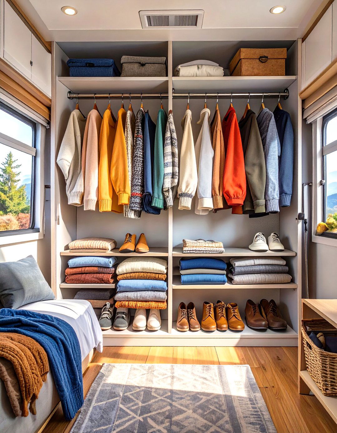 Hanging Closet Organizer System - 30 small rv bedroom ideas