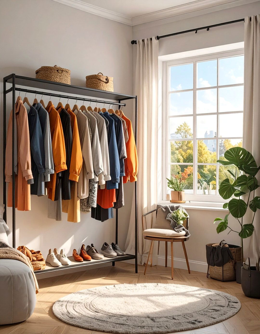 Hanging Clothes Rack in a Tiny Bedroom - 30 tiny bedroom ideas