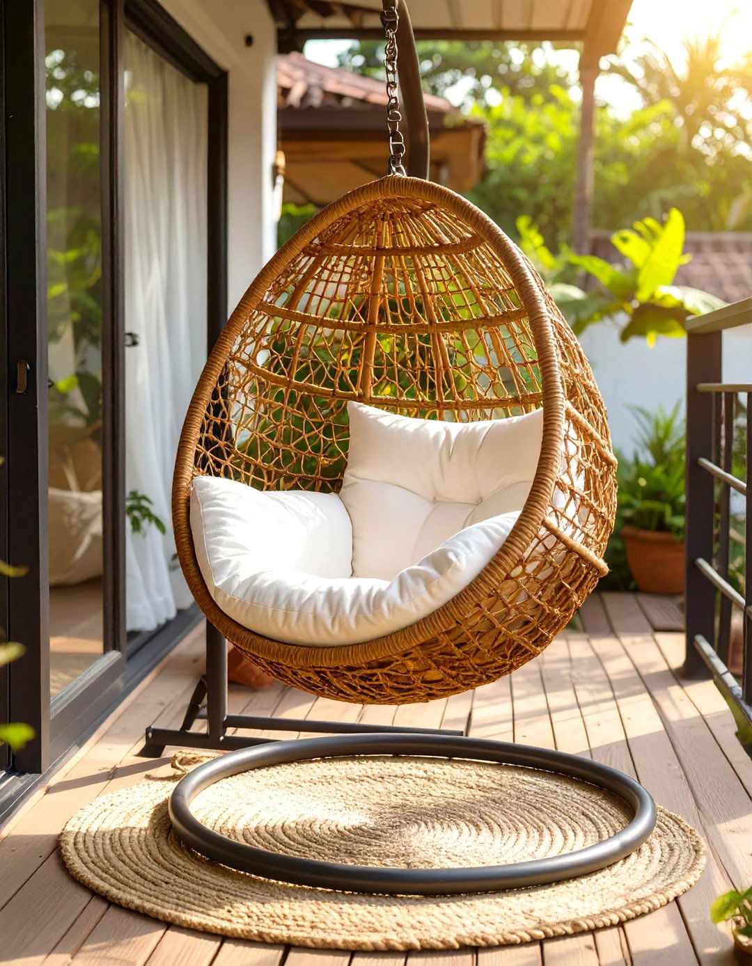 Hanging Egg Chair - 30 small deck decorating ideas