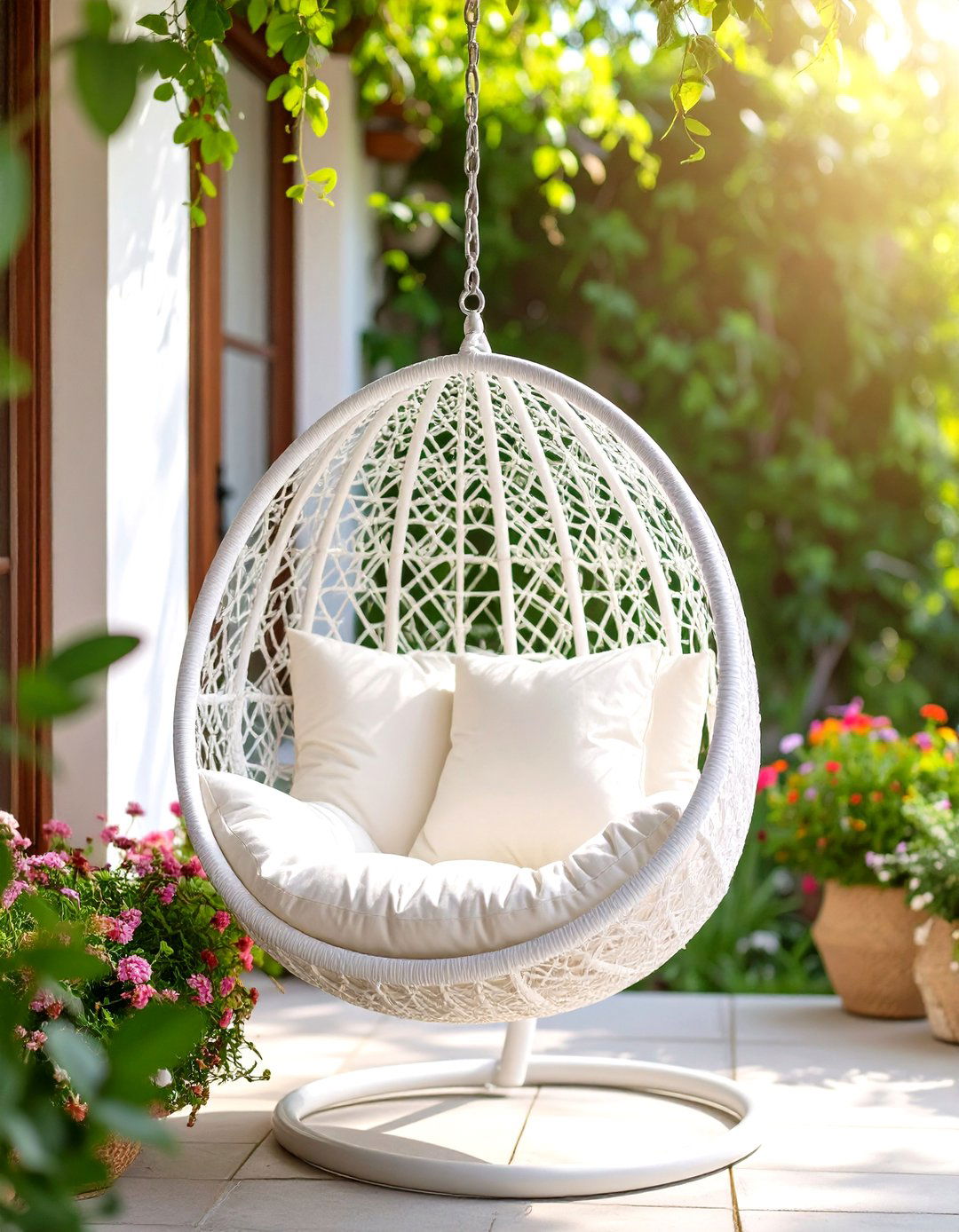 Hanging Egg Chair for a Small Outdoor Patio - 30 small outdoor patio ideas