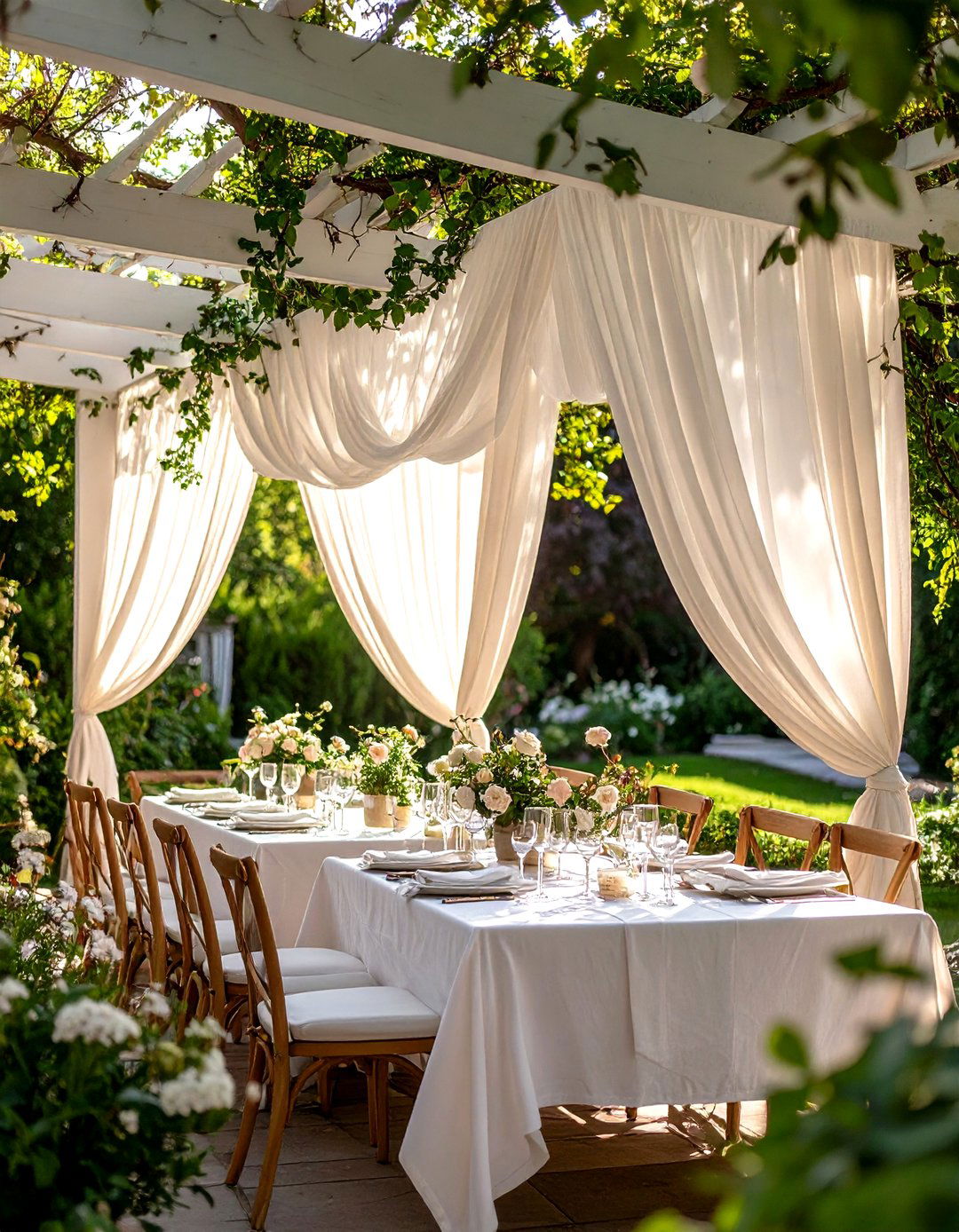 Hanging Fabric Swags - 30 patio shade ideas on a budget
