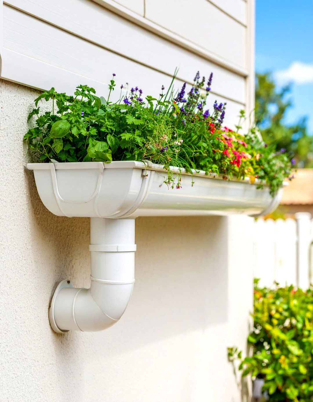 Hanging Gutter Herb Garden - 30 patio decorating ideas on a budget