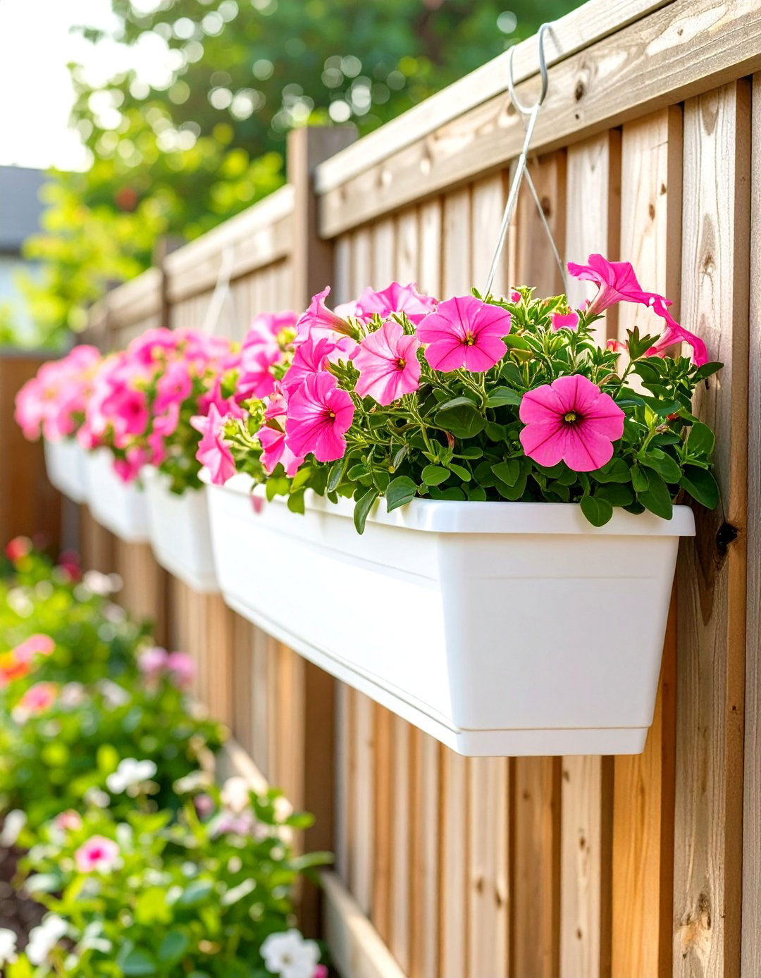Hanging Gutter Planters on a Fence - 30 outdoor patio ideas on a budget