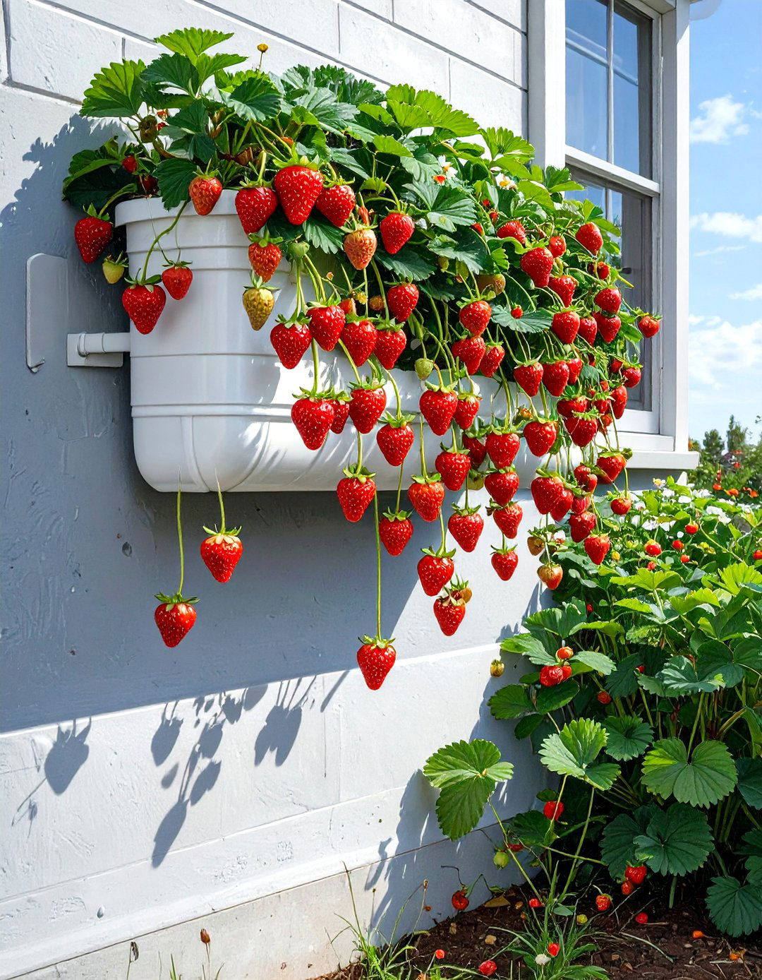 Hanging Gutter Strawberry Planter - 30 small backyard garden ideas