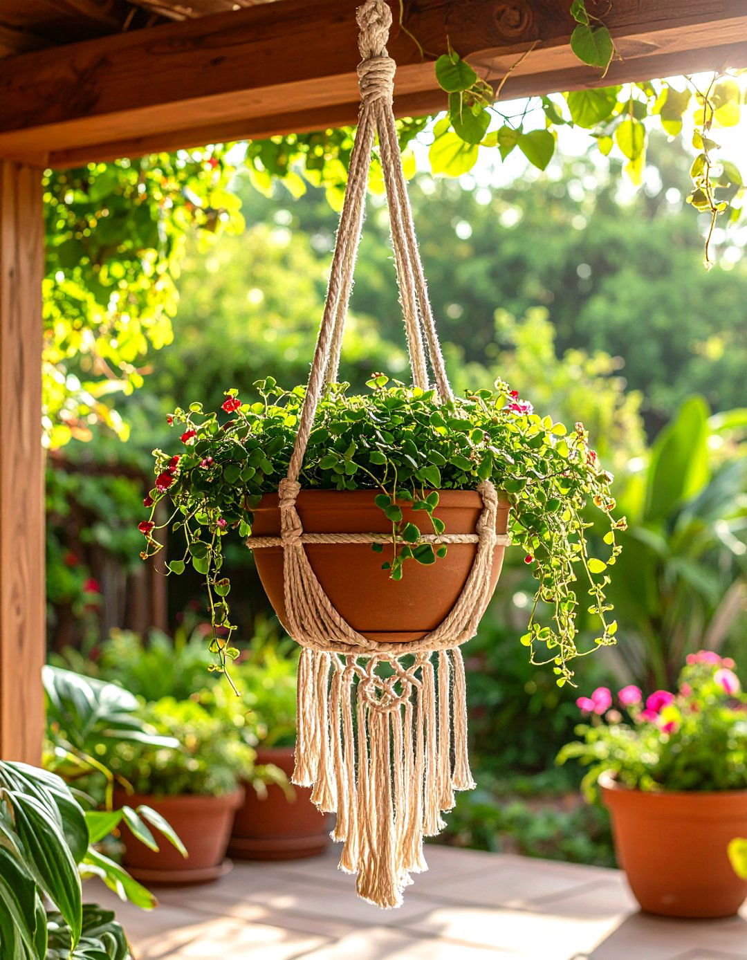 Hanging Macrame Patio Planter - 30 patio planter ideas
