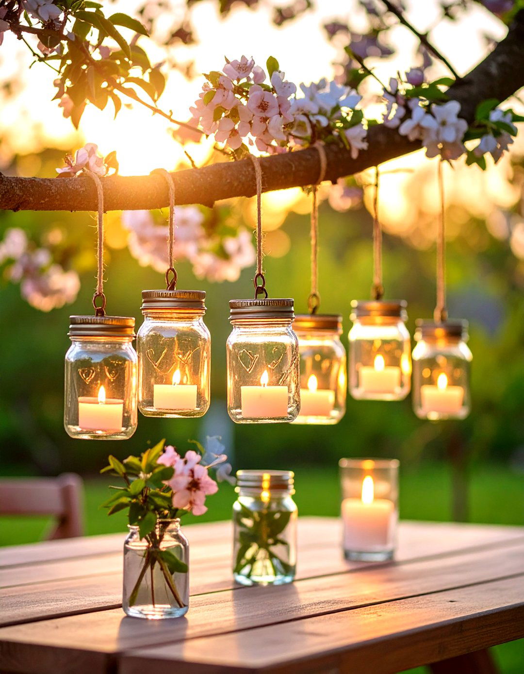 Hanging Mason Jar Candle Holders - 30 outdoor table decor ideas