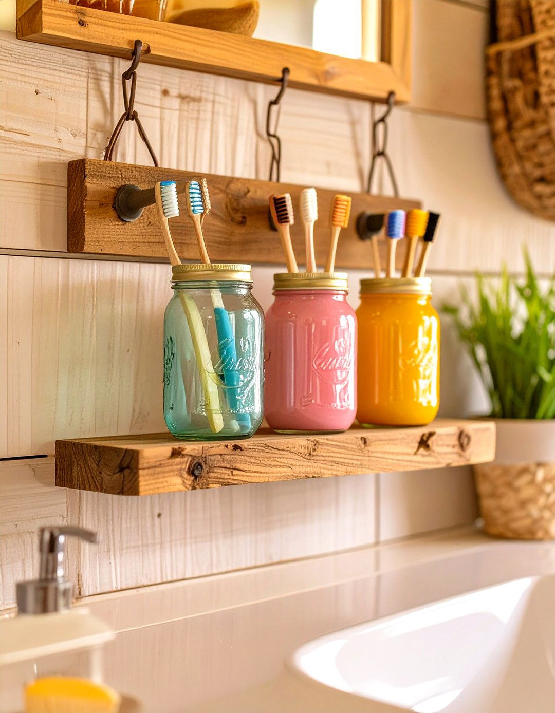 Hanging Mason Jar Holders - 30 bathroom counter organization ideas