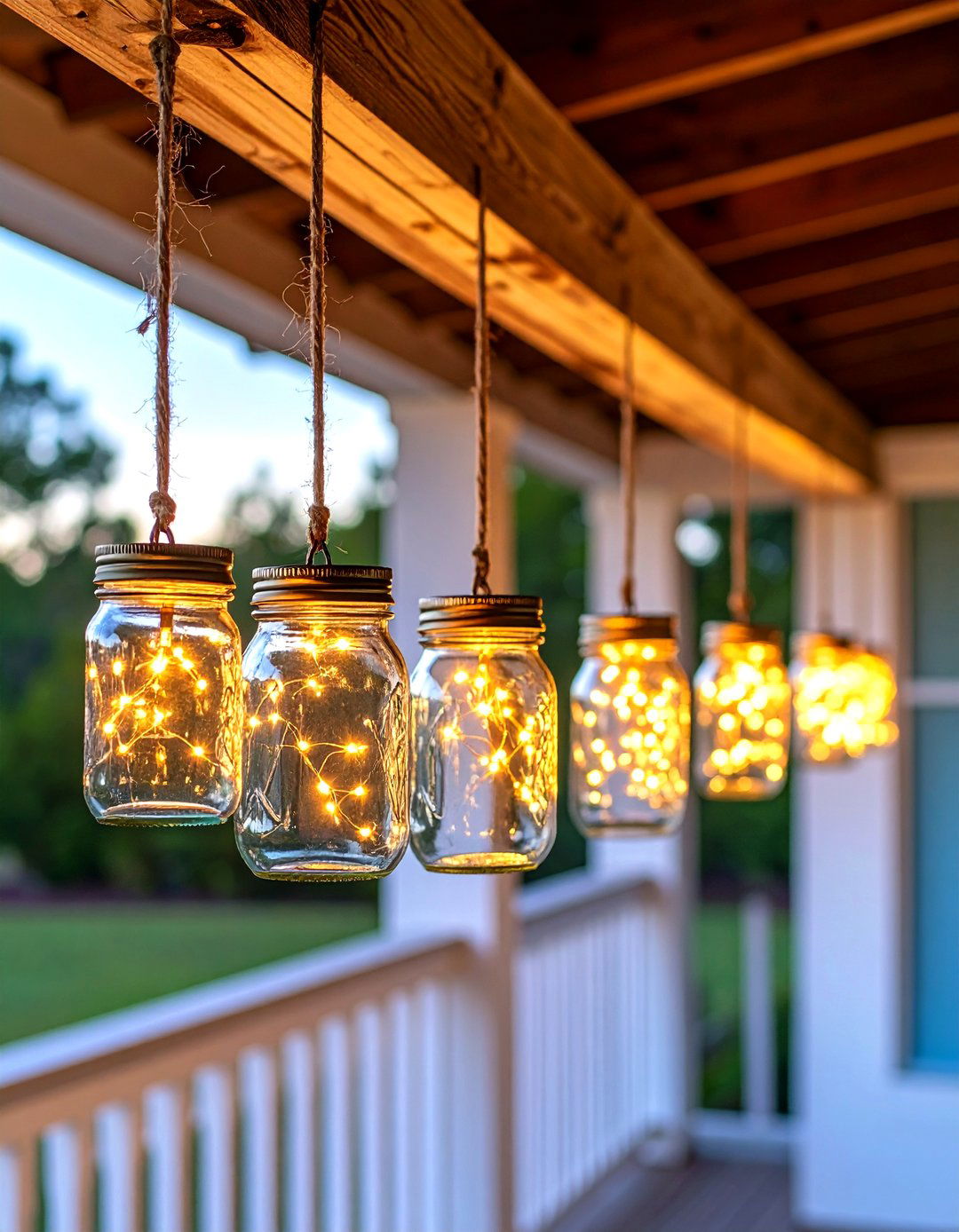 Hanging Mason Jar Lights for a Rustic Glow - 30 rustic front porch decorating ideas
