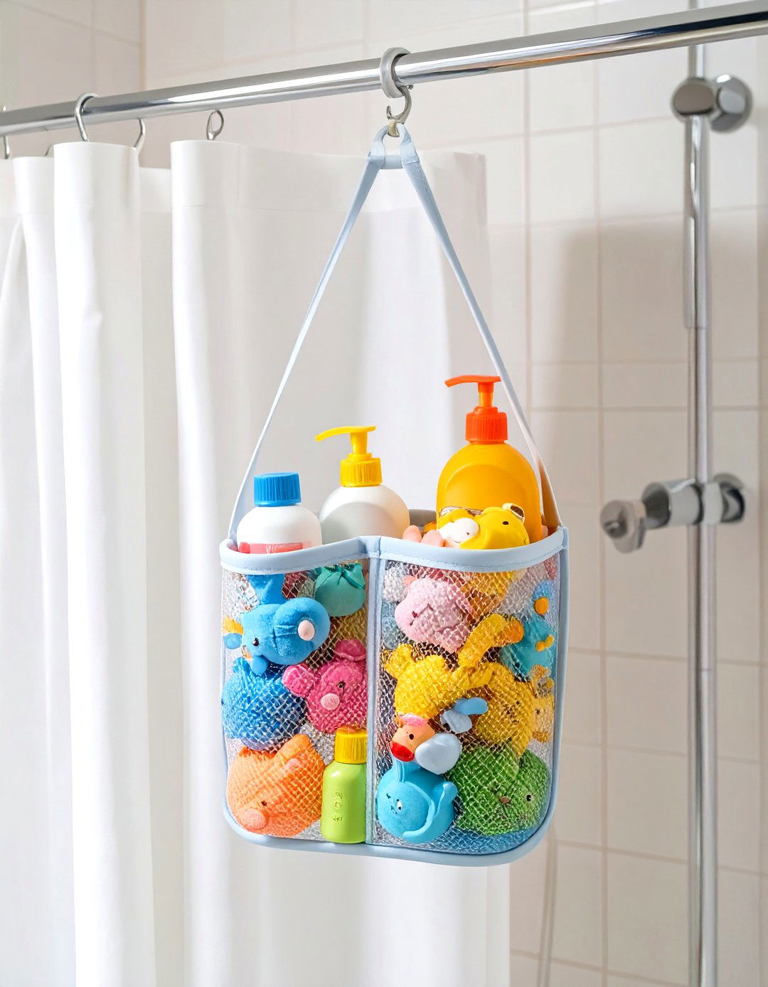 Hanging Mesh Pocket Shower Organizer - 30 shower organizer ideas