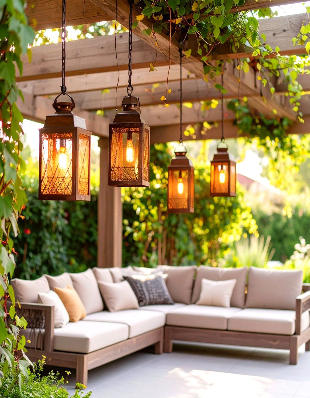 Hanging Outdoor Lanterns on a Pergola - 30 outdoor patio lighting ideas