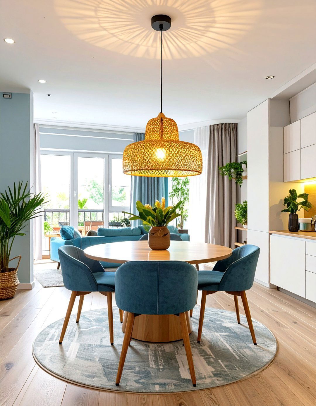 Hanging Pendant Light Over the Dining Table - 30 very small living and dining room ideas