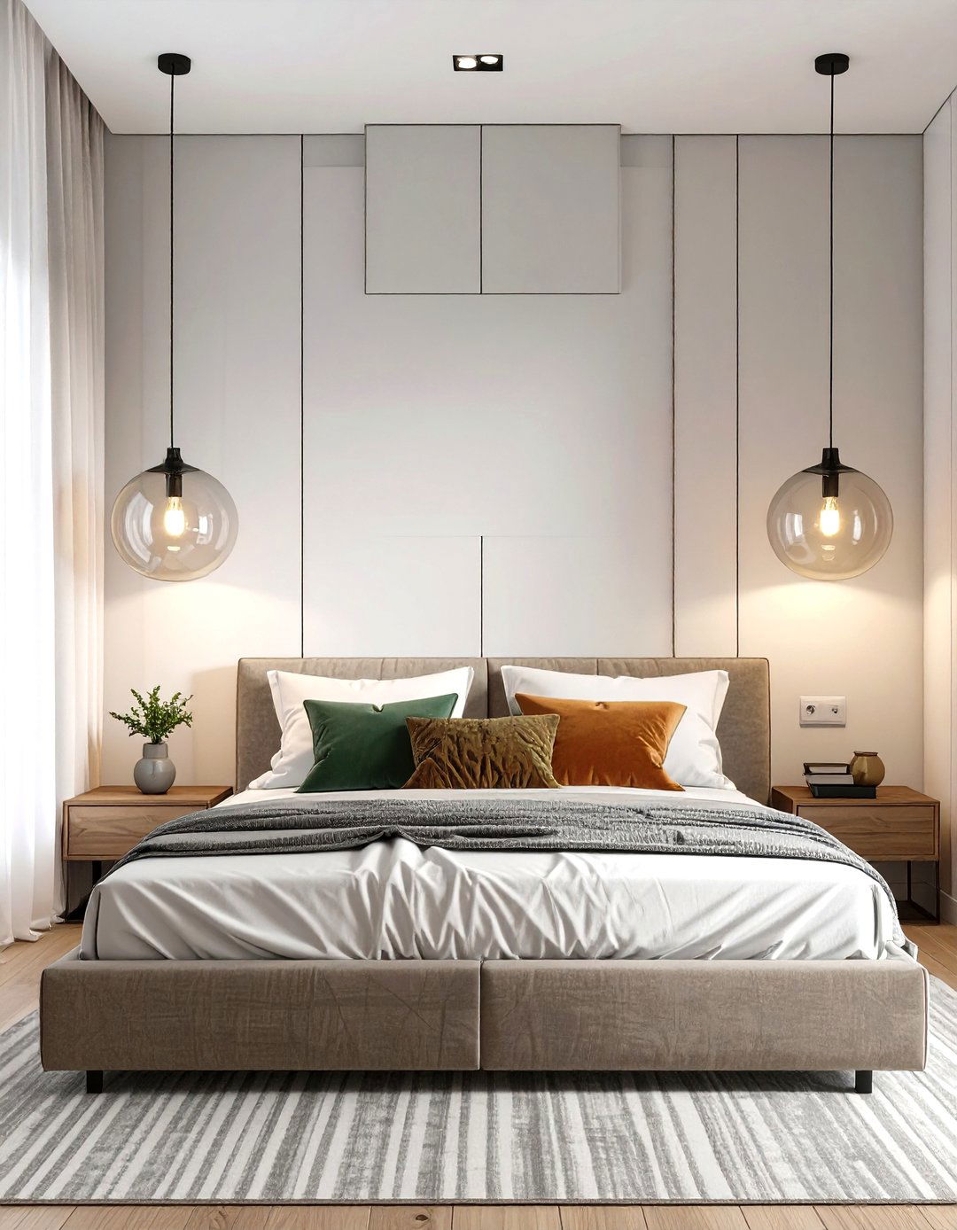Hanging Pendant Lights Beside the Bed - 30 simple bedroom ideas
