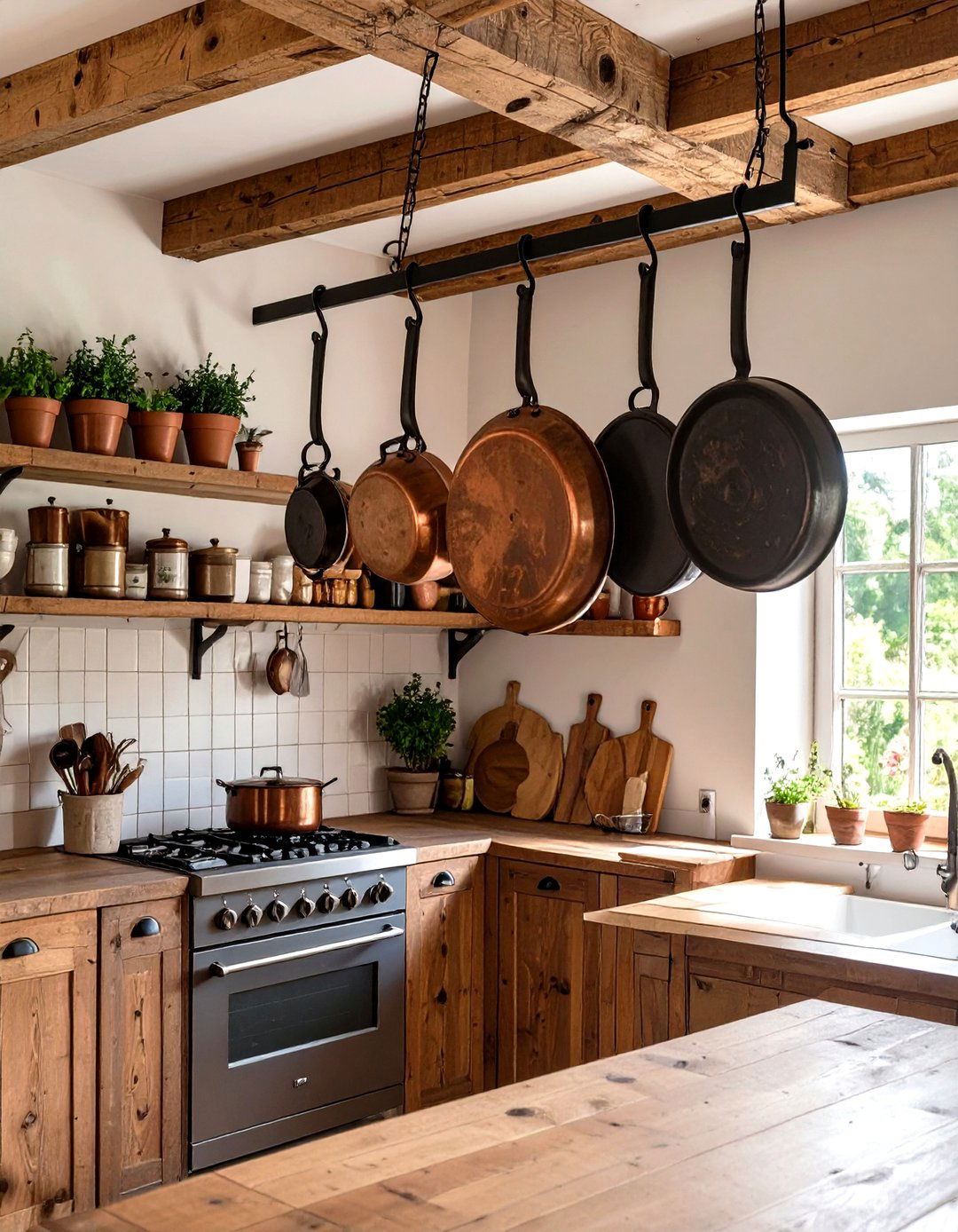 Hanging Pot and Pan Rack - 30 small rustic kitchen ideas