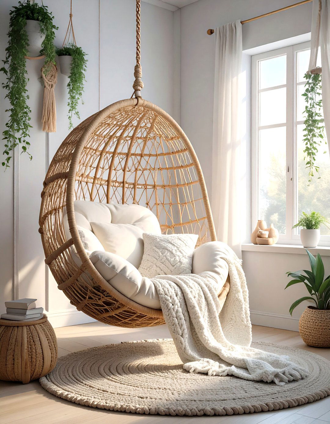 Hanging Rattan Chair Corner - 30 tween girl room ideas