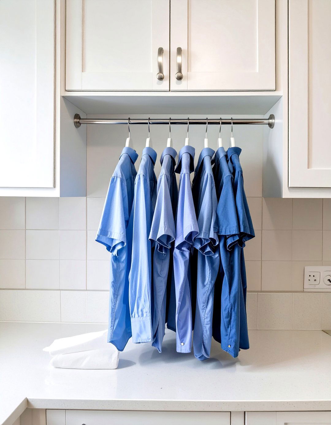 Hanging Rod Between Cabinets - 30 small laundry room organization ideas
