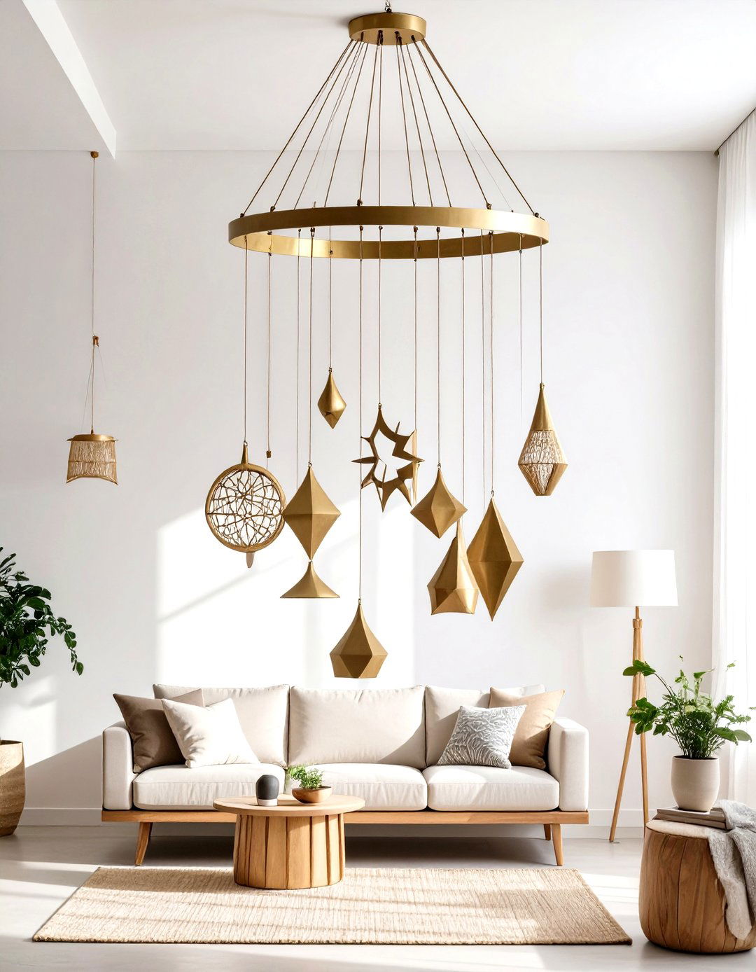 Hanging Sculptural Mobiles Living Room - 30 living room high ceiling wall decor ideas