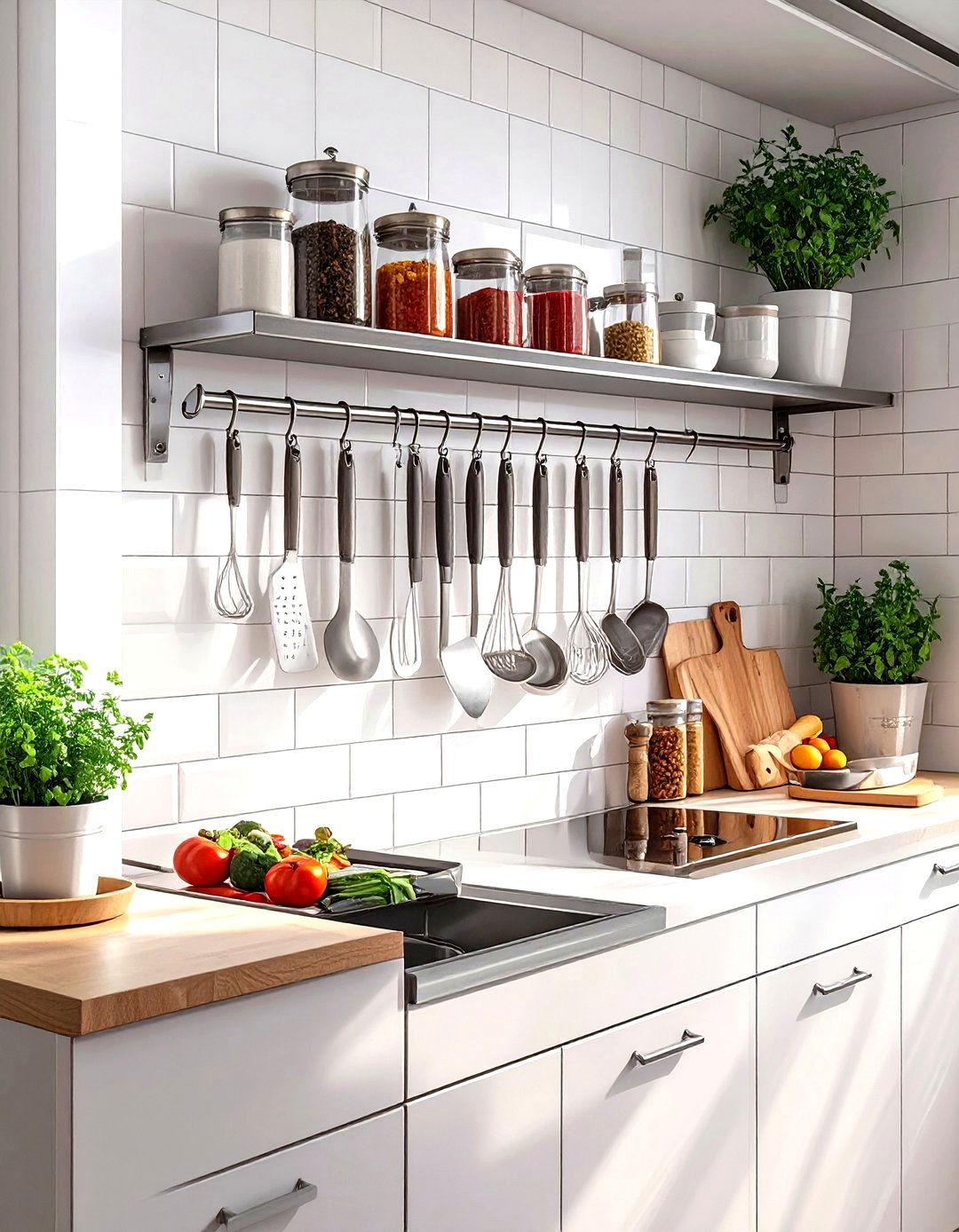 Hanging Storage with an Ikea KUNGSFORS Rail System - 30 small ikea kitchen ideas