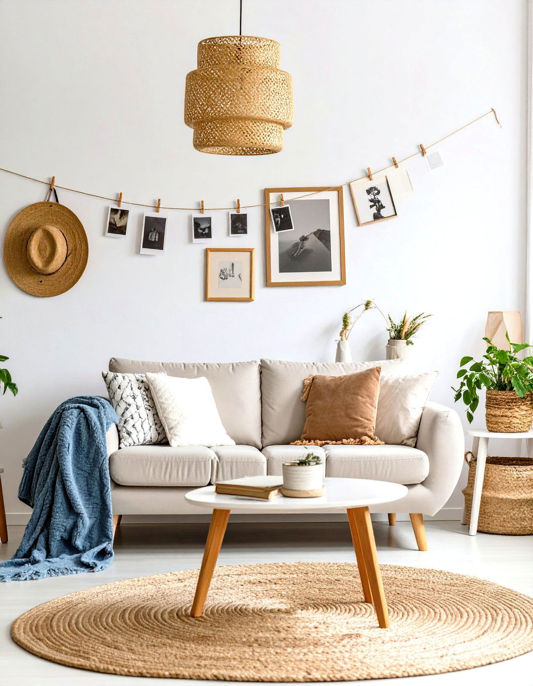 Hanging Wire Picture Wall - 30 picture wall ideas for living room
