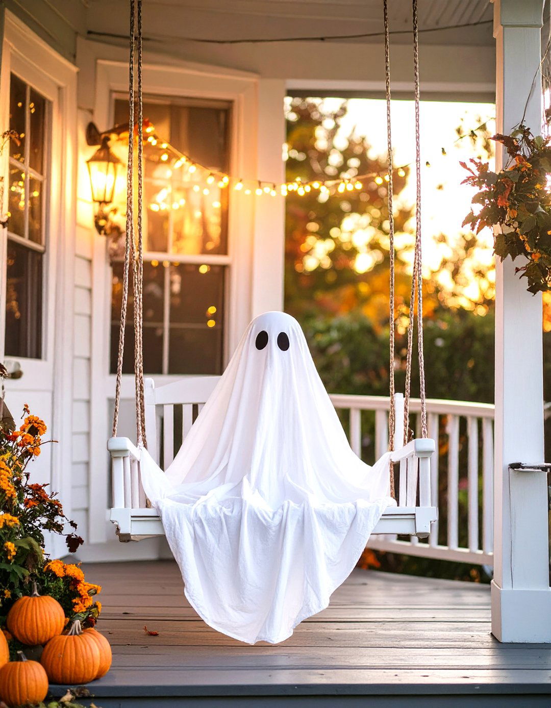 Haunted Porch Swing with a Ghost - 30 outdoor halloween decoration ideas