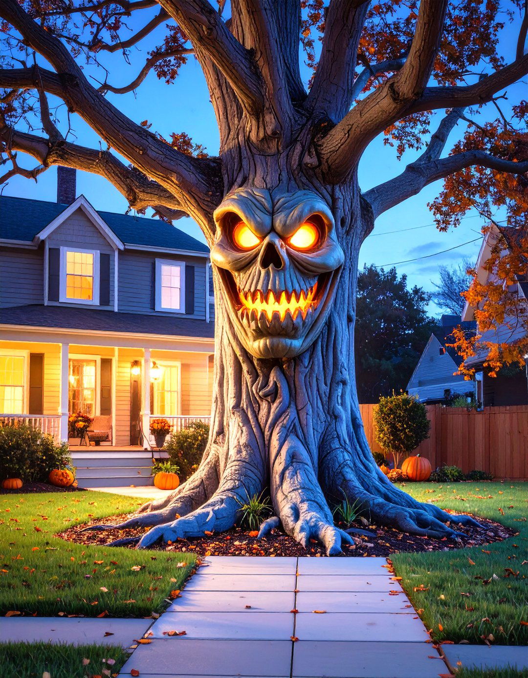 Haunted Tree with Ghostly Faces - 30 outdoor halloween decoration ideas